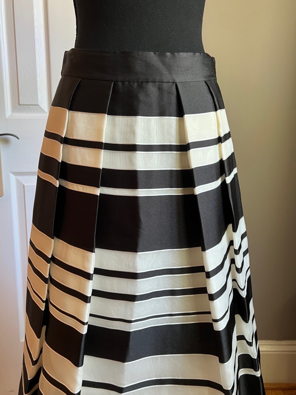 kate spade Black and White "Cape" Striped A-Line Midi Skirt - Picture 4 of 8